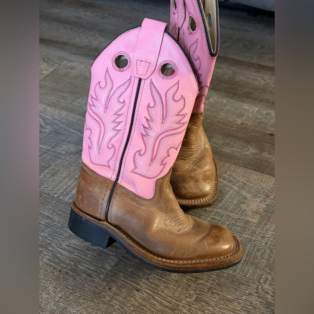 Old West Pink and Brown Kids Western Boots